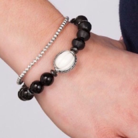 SILPADA Sterling Silver Agate Pyrite Hematite Stretch Bracelet NIB - Picture 7 of 7